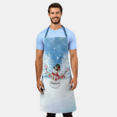 Vrolijke kerst Sneeuwman Waterverf Sneeuwbomen Schort (Gedragen)