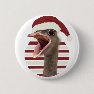 Vrolijke kerst struisvogel met kerstmuts ronde button 5,7 cm