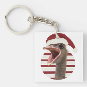Vrolijke kerst struisvogel met kerstmuts sleutelhanger