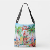 Vrolijke kerst surfplanken op het strand Canvas ta Crossbody Tas (Voorkant)