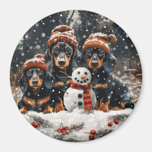 Vrolijke kerst teckel honden Sneeuwman Magneet
