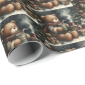 Vrolijke kerst Teddy Bears Drop Tiled Cadeaupapier (Rol Hoek)