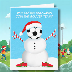 Vrolijke kerst Voetbal Sneeuwman Joke Kaart