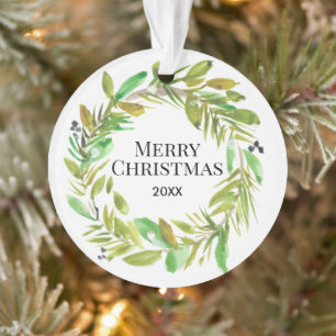 Vrolijke kerst Waterverf krans Familie Foto Ornament