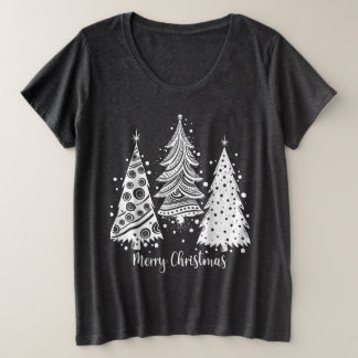 Vrolijke kerstbelettering met kerstbomen grote maat t-shirt