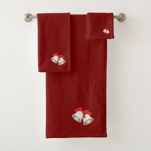 Vrolijke kerstbellen donkerrood bad handdoek (Insitu)
