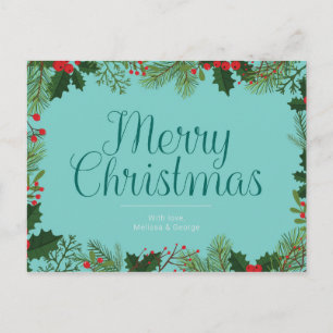 Vrolijke kerstbessen en gebladerte gepersonaliseer briefkaart