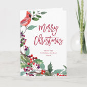 Vrolijke kerstbessen | Groen en rode vogel Feestdagen Kaart (Voorkant)