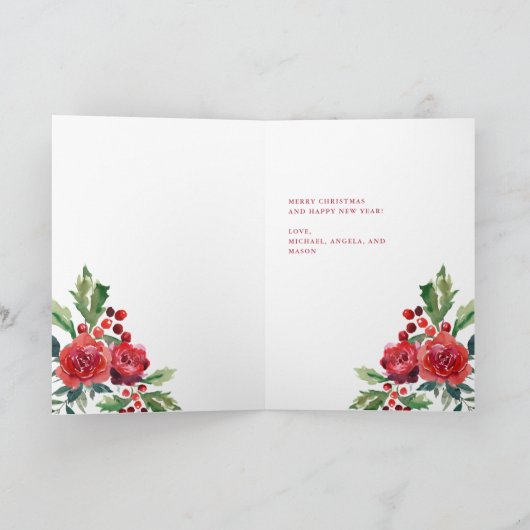 Vrolijke kerstbessen | Groen en rode vogel Feestdagen Kaart (Binnen)