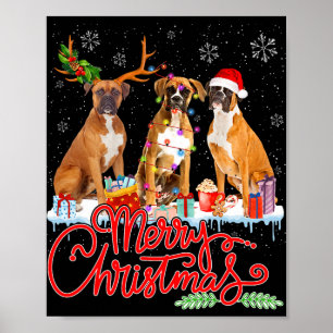 Vrolijke Kerstbokser Hond Santa Reindeer Light Xma Poster