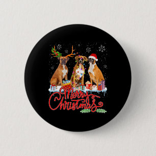 Vrolijke Kerstbokser Hond Santa Reindeer Light Xma Ronde Button 5,7 Cm