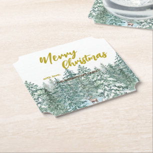 Vrolijke kerstbomen bos Modern Gold script Vakanti Kartonnen Onderzetters