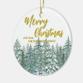 Vrolijke kerstbomen bos Modern Gold script Vakanti Keramisch Ornament (Links)