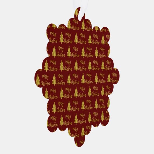 Vrolijke Kerstbomen Diep Rood en Goud Script Ornament Kaart (Rechts)