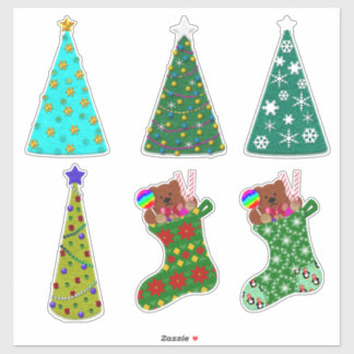 Vrolijke kerstbomen en kousen met viltlook sticker