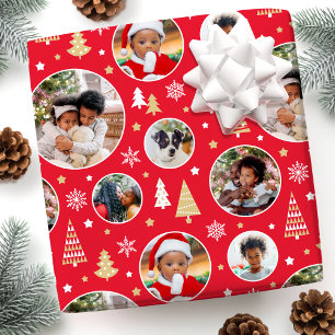 Vrolijke Kerstbomen Sneeuwvlokken Foto Collage Roo Cadeaupapier