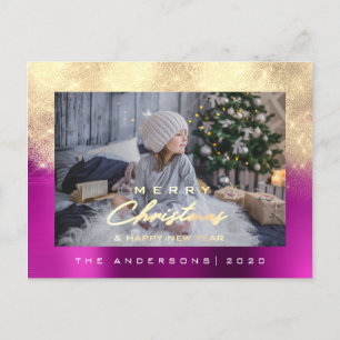 Vrolijke Kerstboom Gelukkig Jaar Metaal Goud Paars Briefkaart