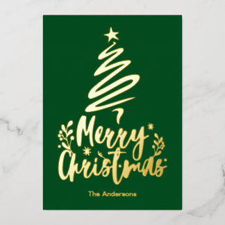 Vrolijke Kerstboom Gouden Folie Kerstmis Kaart