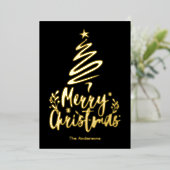 Vrolijke Kerstboom Gouden Folie Kerstmis Kaart (Staand Voorkant)