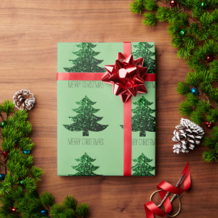 Vrolijke Kerstboom groene patroon aangepaste tekst Cadeaupapier