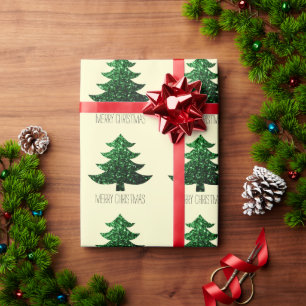 Vrolijke Kerstboom groene patroon aangepaste tekst Cadeaupapier