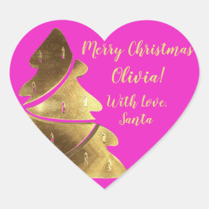 Vrolijke Kerstboom Heet Roze en Goud Elegant Hart Sticker