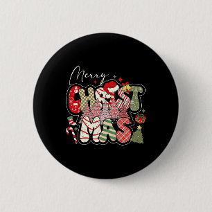 Vrolijke Kerstboom Kerstmeisje Vrouwen Familie Mat Ronde Button 5,7 Cm