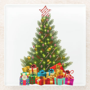 Vrolijke kerstboom met Star Cadeaus Holiday Glazen Onderzetter