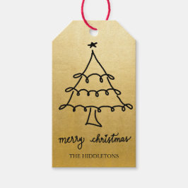 Vrolijke Kerstboom Modern Script Faux Gold Folie Cadeaulabel