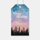 Vrolijke kerstboom Nacht gradiënt script bos Cadeaulabel (Voorkant)