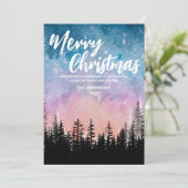 Vrolijke kerstboom Nacht gradiënt script bos Feestdagenkaart (Staand voorkant)