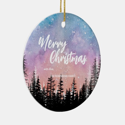 Vrolijke kerstboom Nacht gradiënt script bos Keramisch Ornament (Rechts)