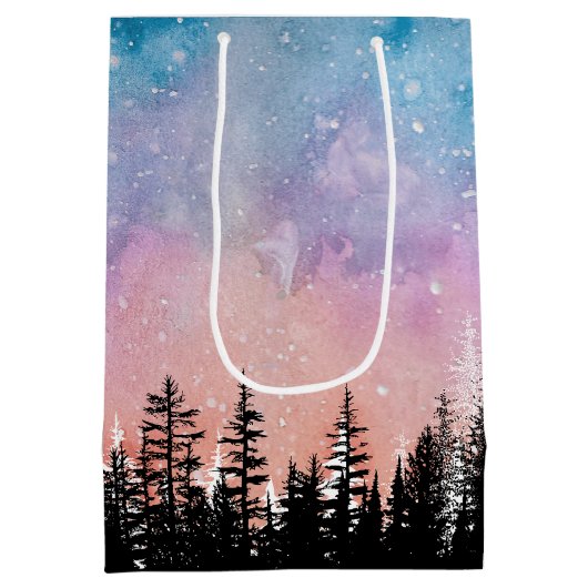 Vrolijke kerstboom Nacht gradiënt script bos Medium Cadeauzakje (Achterkant)