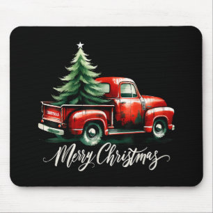 Vrolijke kerstboom op rode truck Vintage familie M Muismat