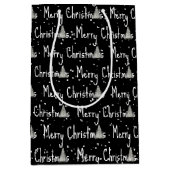 Vrolijke kerstboom op zwart medium cadeauzakje (Voorkant)