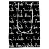 Vrolijke kerstboom op zwart medium cadeauzakje (Achterkant)