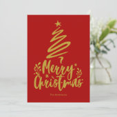 Vrolijke Kerstboom Rode Kerstmis Kaart (Staand voorkant)