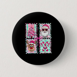 Vrolijke Kerstboom Santa Reindeer Candy Cane Bow Ronde Button 5,7 Cm