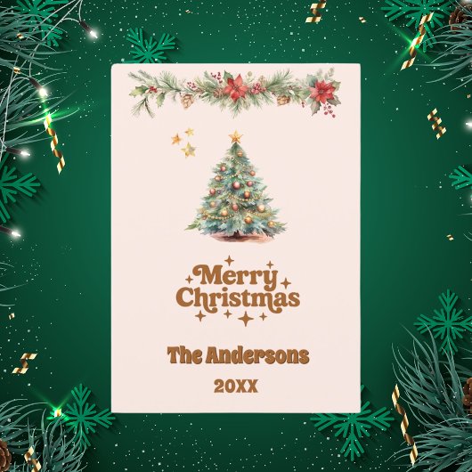 Vrolijke kerstboom slinger crème beige kaart