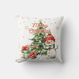 Vrolijke Kerstboom Sneeuwman en Cadeaus Kussen