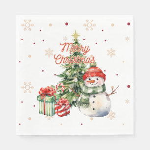 Vrolijke Kerstboom Sneeuwman en Cadeaus Servet