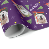 Vrolijke Kerstboom Sneeuwvlokken Paarse 2 Foto's Cadeaupapier (Rol Hoek)
