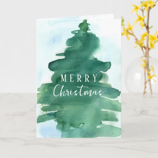 Vrolijke kerstboom wintersneeuw Waterverf Kaart (Gele Bloem)