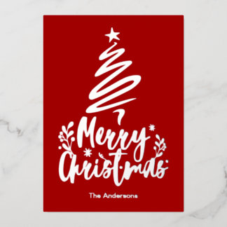 Vrolijke Kerstboom Zilveren Folie Kerst Kaart