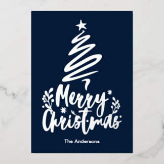 Vrolijke Kerstboom Zilveren Folie Kerst Kaart