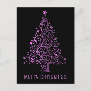 Vrolijke kerstboom zwart roze metallic look feestdagenkaart
