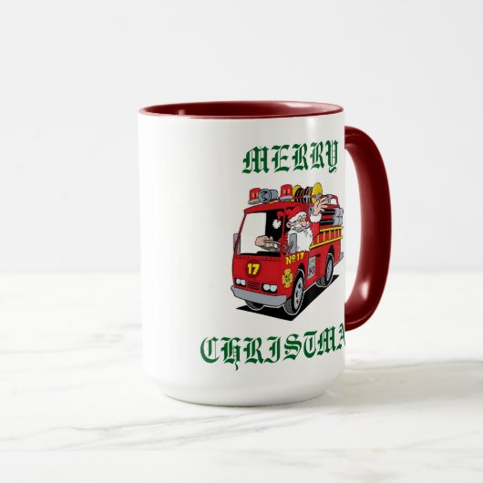 Vrolijke Kerstbrandweerwagen Mok (Voorkant rechts)