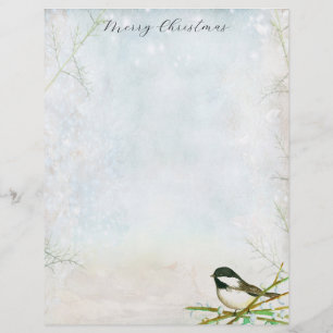 Vrolijke kerstbrief Chickadee Bird Botanical Briefhoofd
