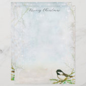 Vrolijke kerstbrief Chickadee Bird Botanical Briefhoofd (Voorkant / Achterkant)