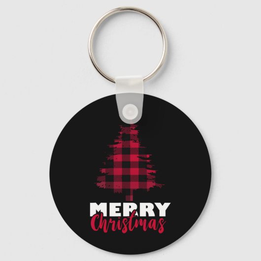 Vrolijke Kerstbuffel Plaid Kerstboom Kerstmis Sleutelhanger (Voorkant)